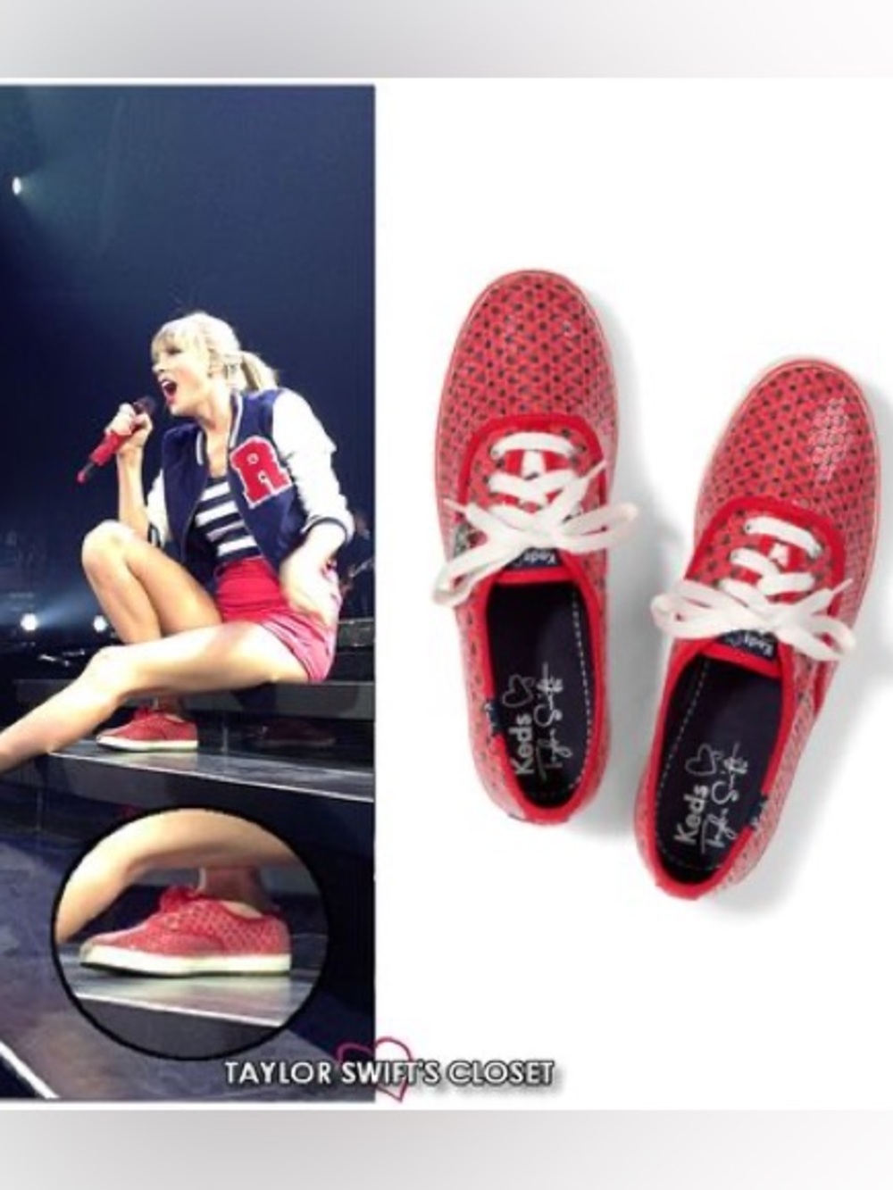 Keds Women's Taylor Swift Sparkly Red Black Polka Dot Sneakers Size 6.5
